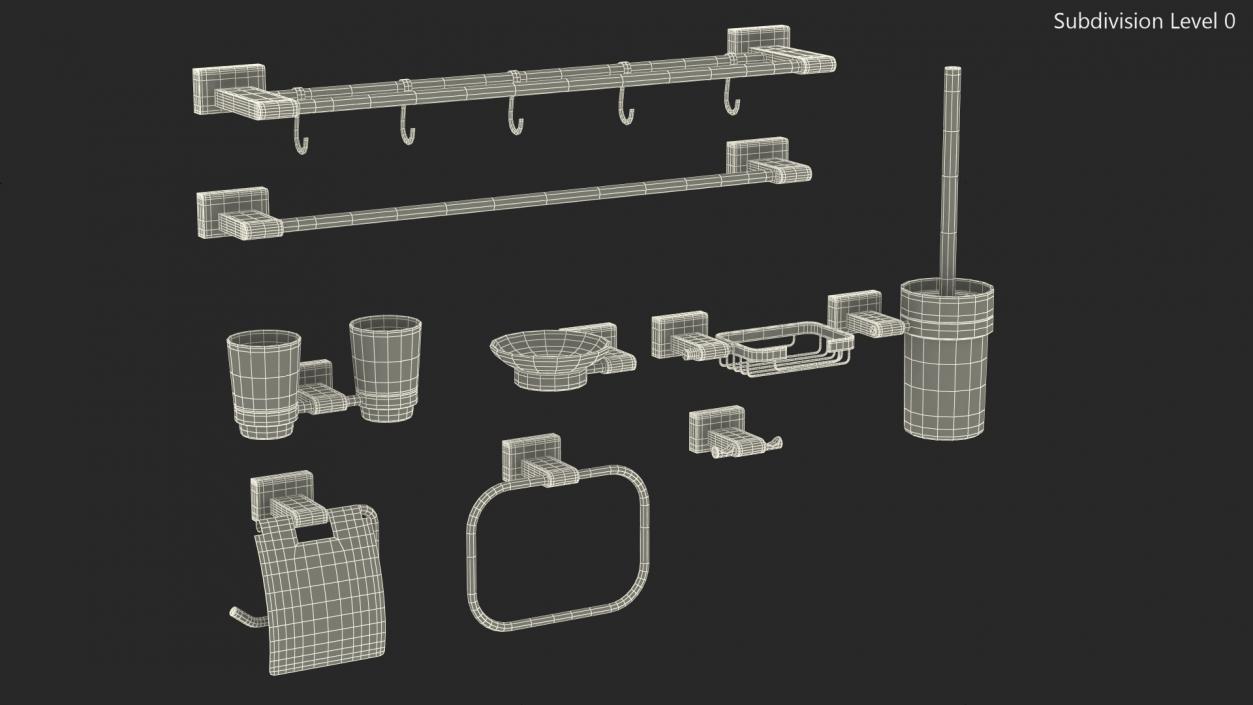 3D model Wall Accessories Set for Bathroom Chrome