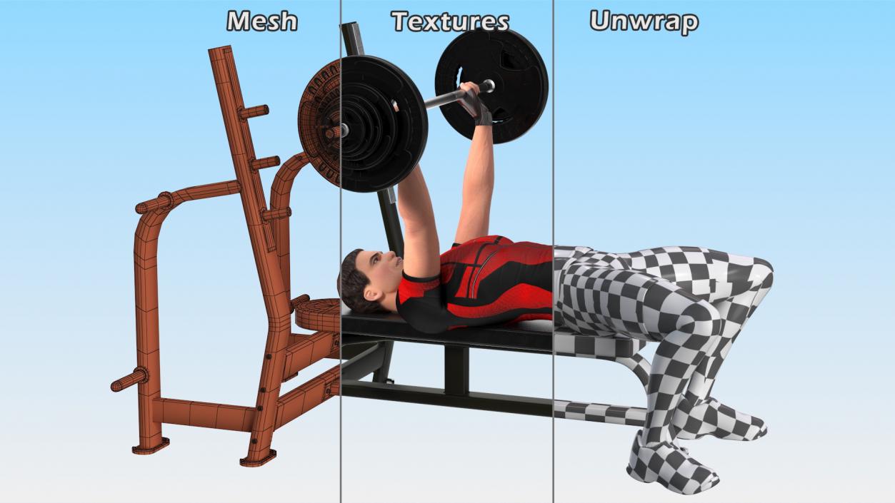 3D Athlete Bench Press Straight Arms Pose model