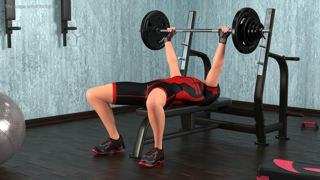 3D Athlete Bench Press Straight Arms Pose model