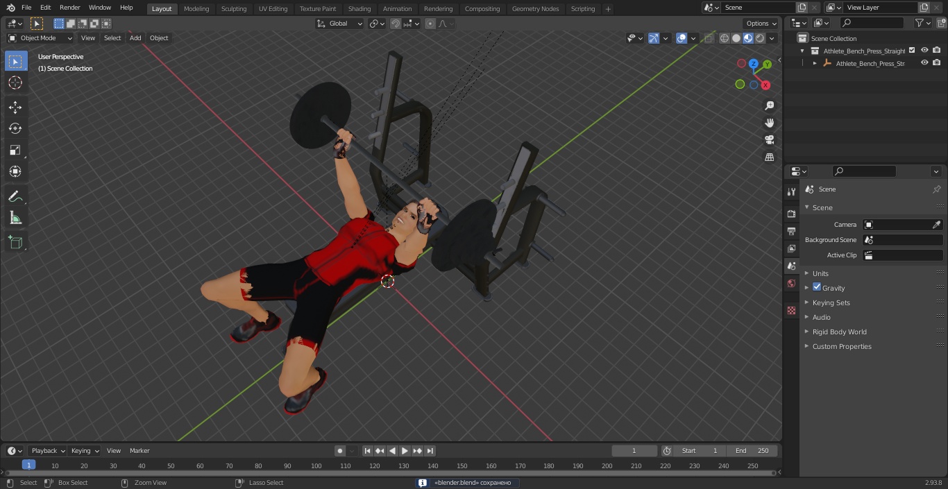 3D Athlete Bench Press Straight Arms Pose model