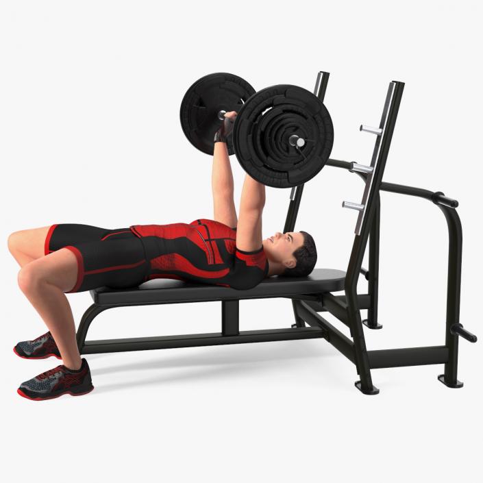 3D Athlete Bench Press Straight Arms Pose model