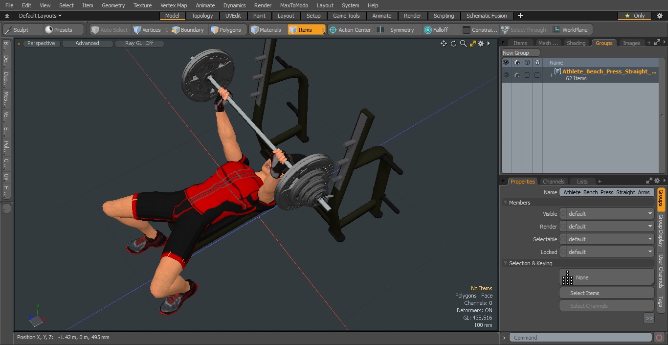 3D Athlete Bench Press Straight Arms Pose model