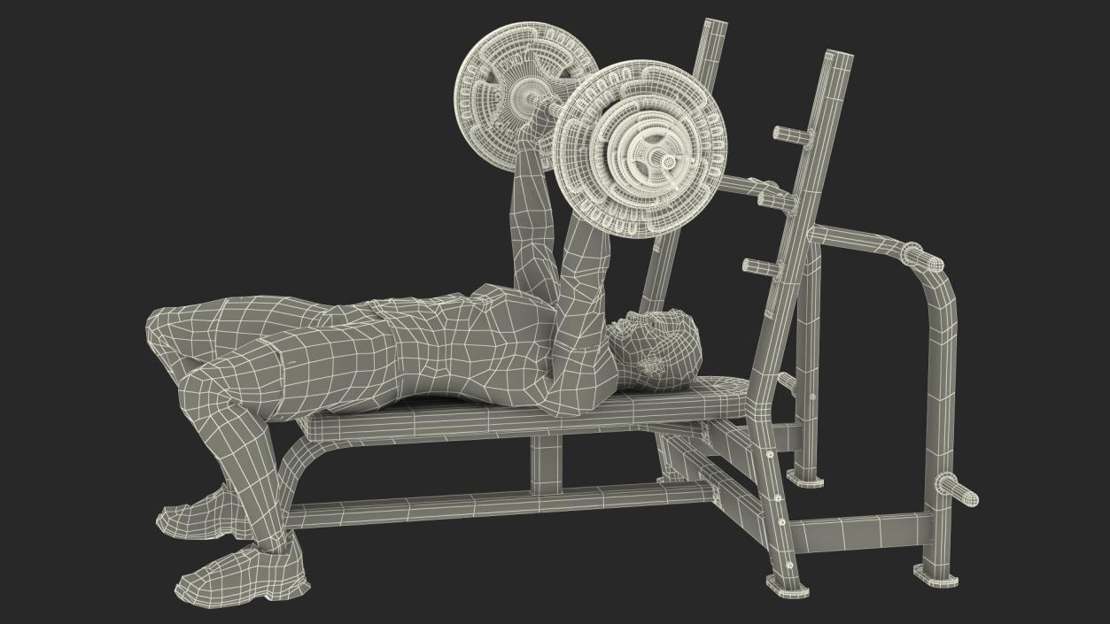 3D Athlete Bench Press Straight Arms Pose model