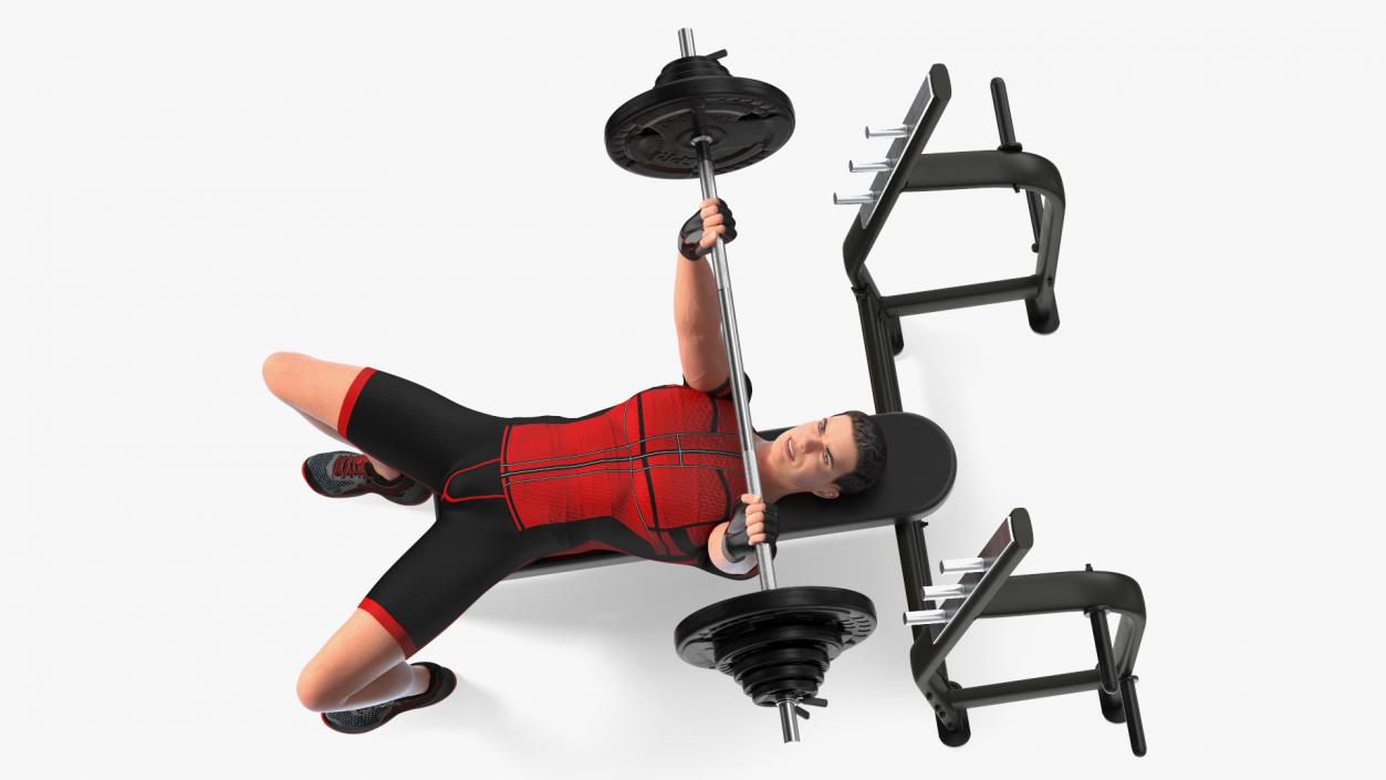 3D Athlete Bench Press Straight Arms Pose model