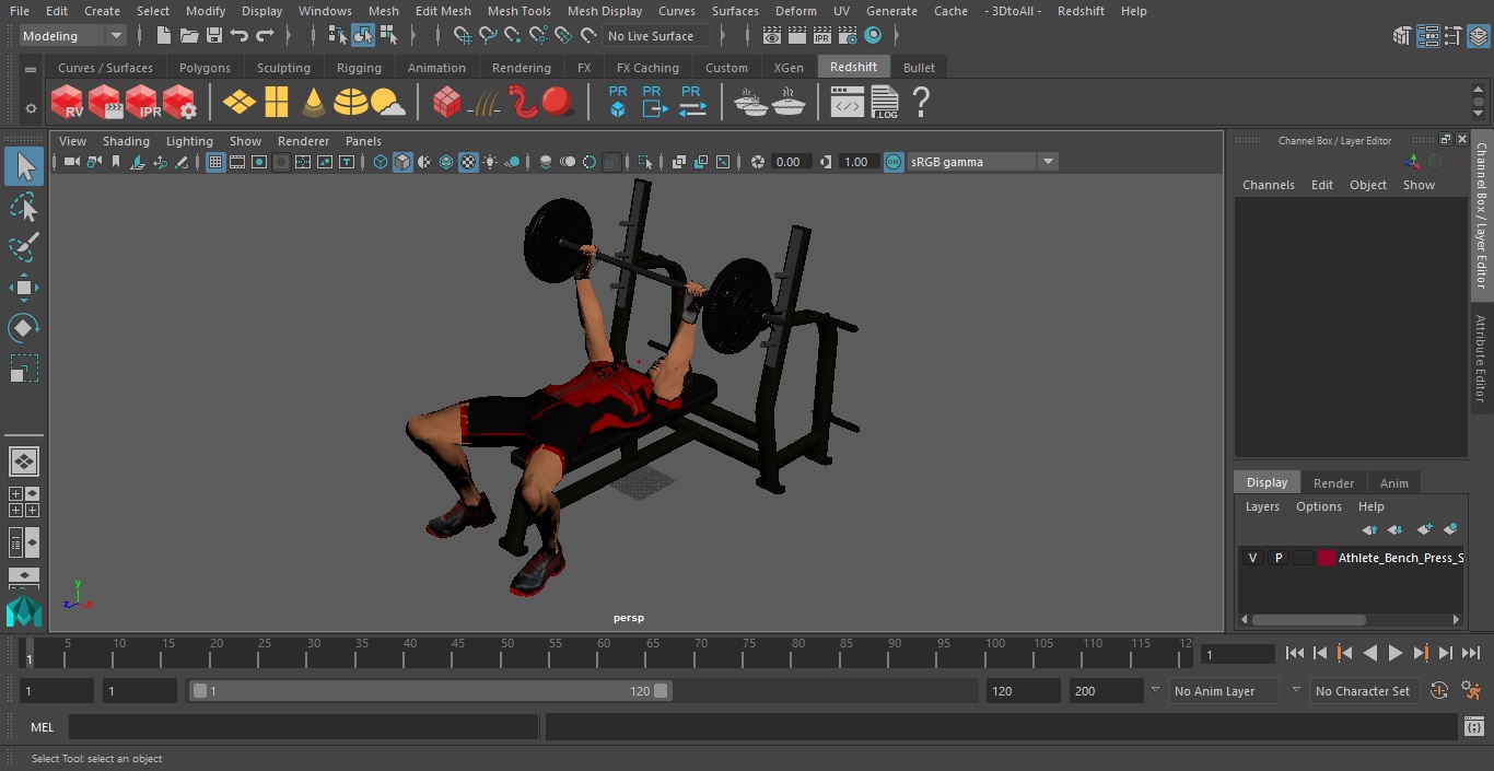 3D Athlete Bench Press Straight Arms Pose model