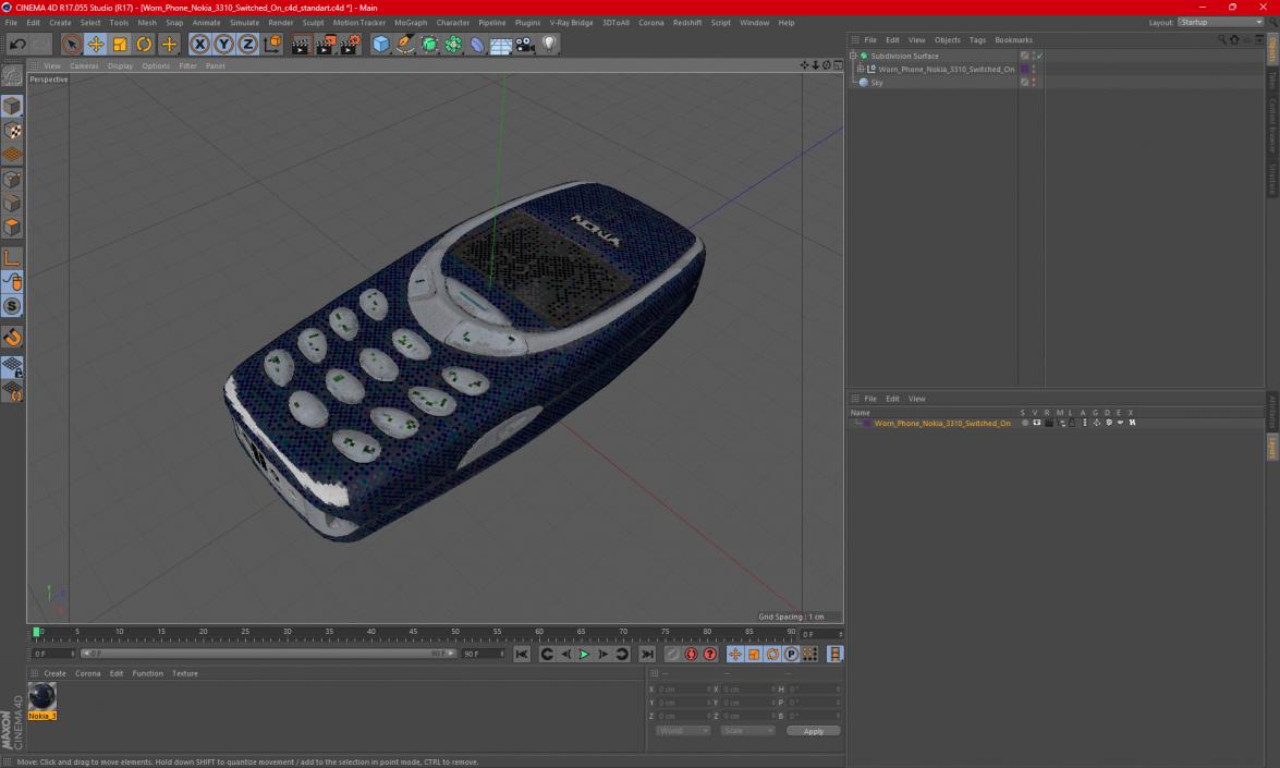 3D Worn Phone Nokia 3310 Switched On model