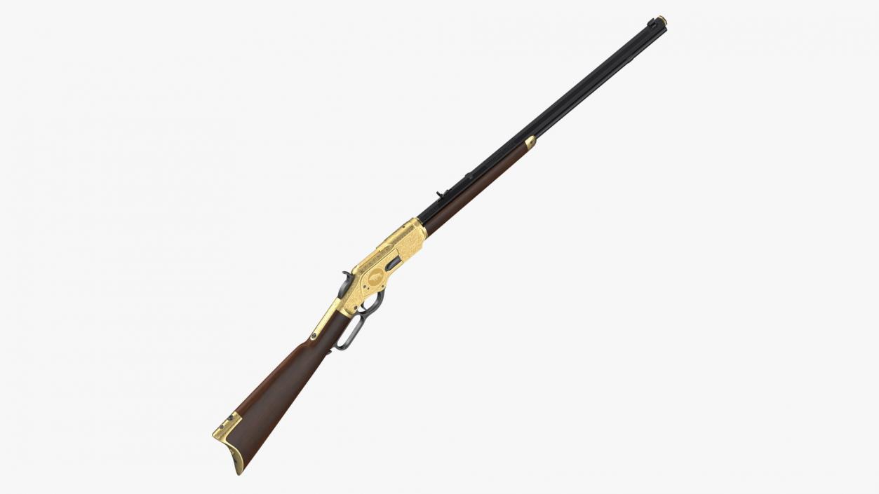 Engraved Winchester Model 1873 Golden Case Rigged 3D model