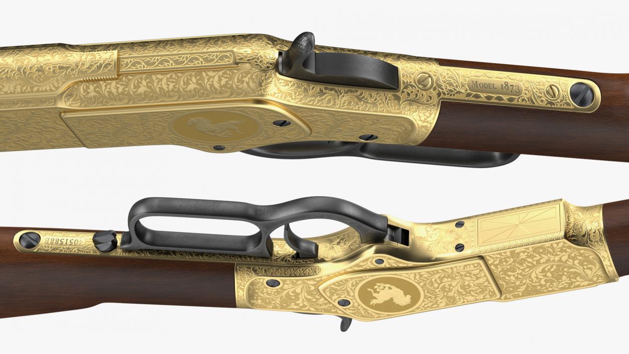 Engraved Winchester Model 1873 Golden Case Rigged 3D model