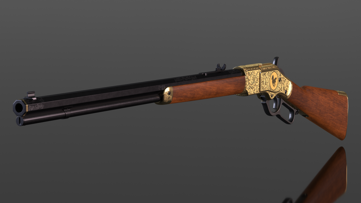 Engraved Winchester Model 1873 Golden Case Rigged 3D model