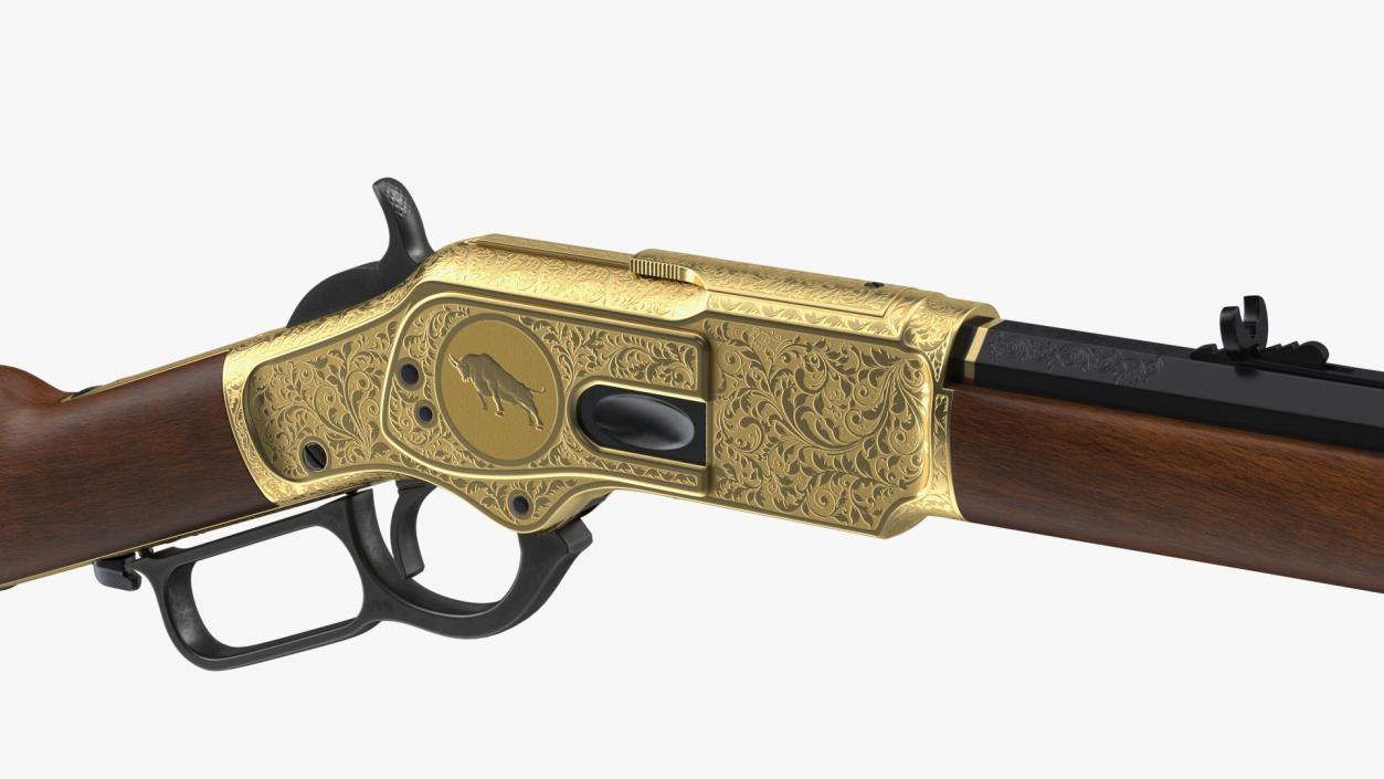 Engraved Winchester Model 1873 Golden Case Rigged 3D model