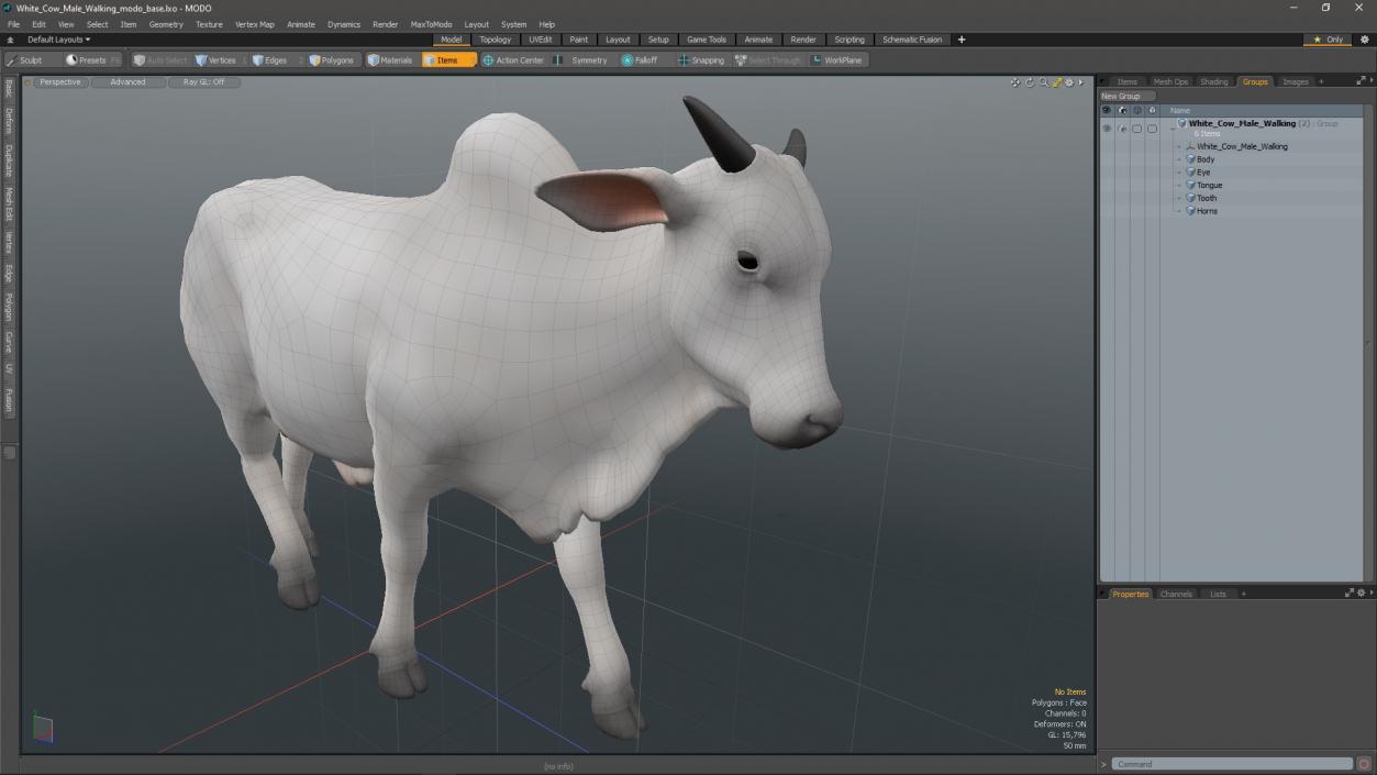 White Cow Male Walking 3D