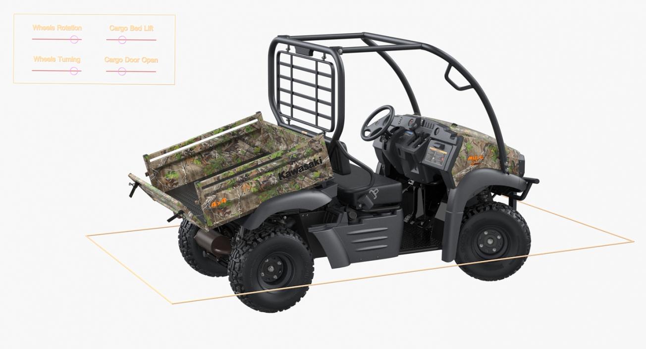 3D 2019 Kawasaki Mule SX 4x4 Camo Clean Rigged model