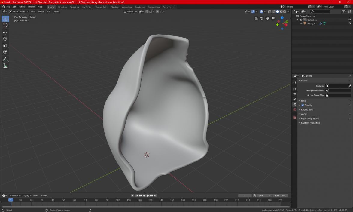 3D model Piece of Chocolate Bunnys Back