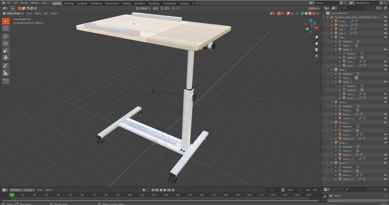 Overbed Laptop Desk with Wheels and Laminated Top 3D model