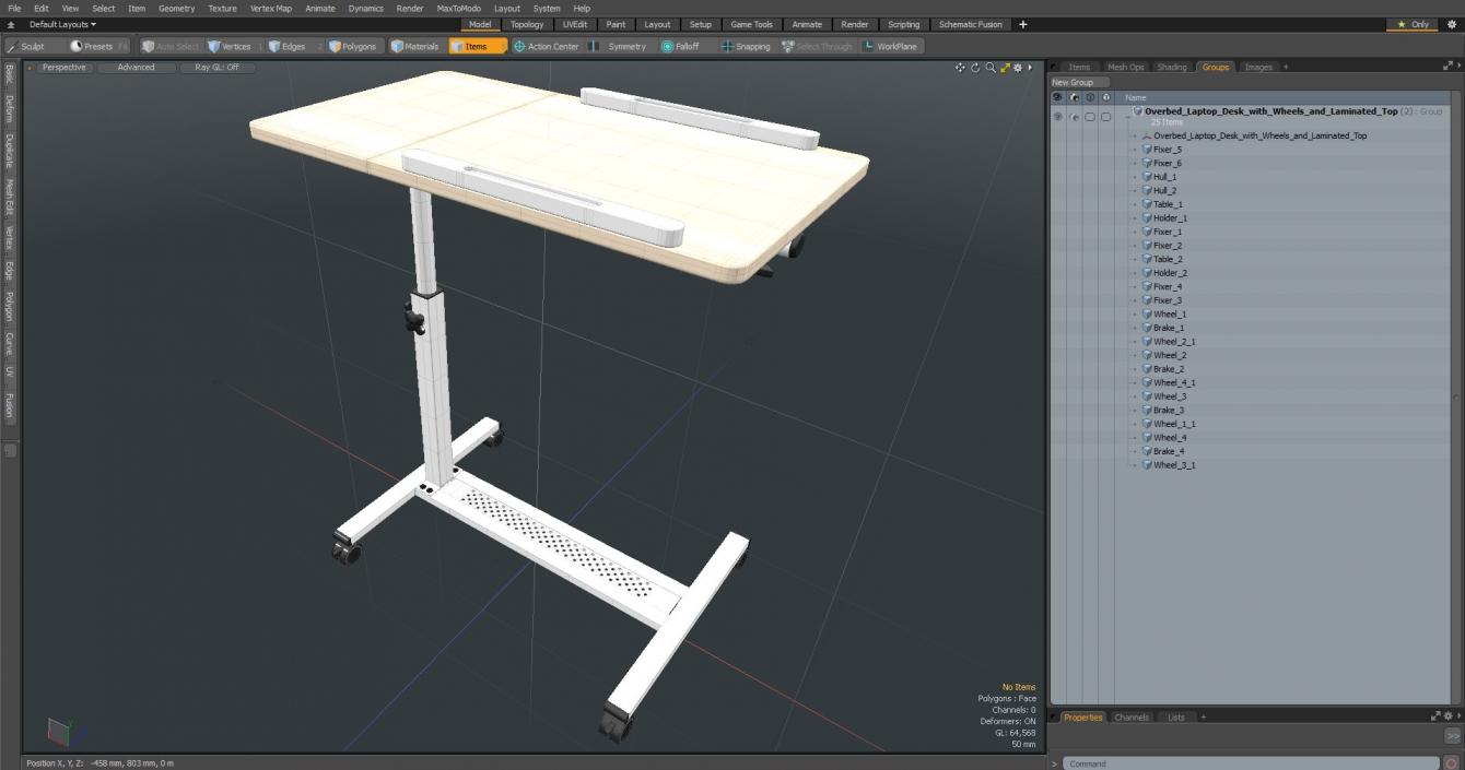 Overbed Laptop Desk with Wheels and Laminated Top 3D model