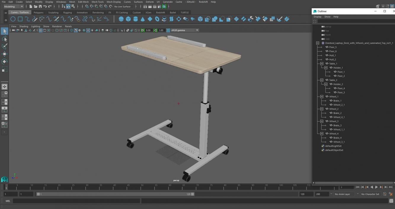 Overbed Laptop Desk with Wheels and Laminated Top 3D model