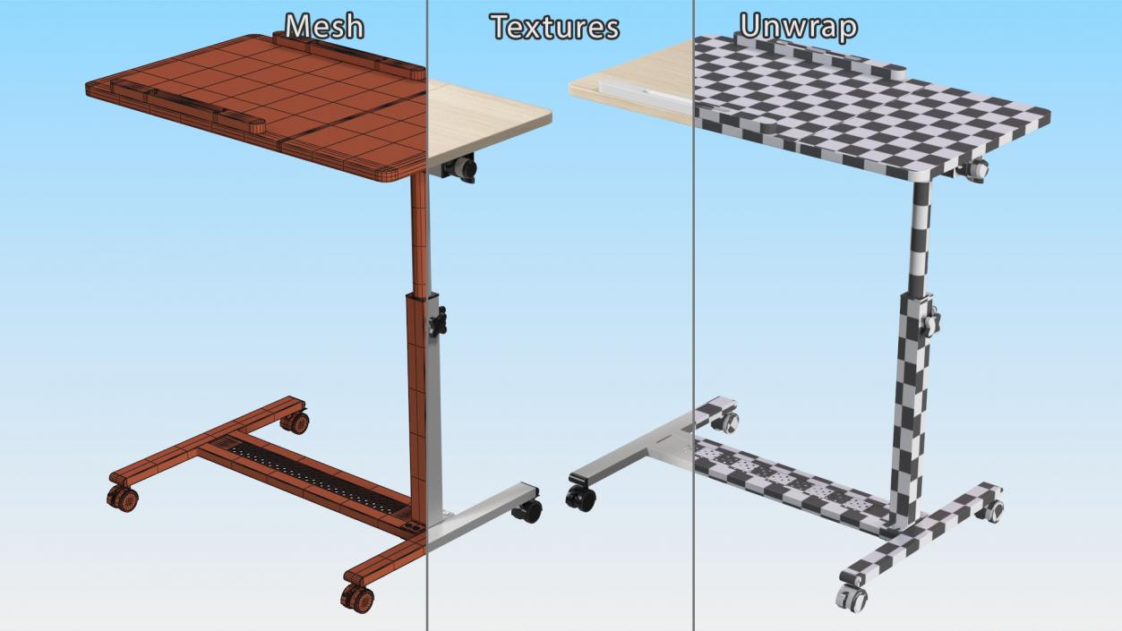 Overbed Laptop Desk with Wheels and Laminated Top 3D model