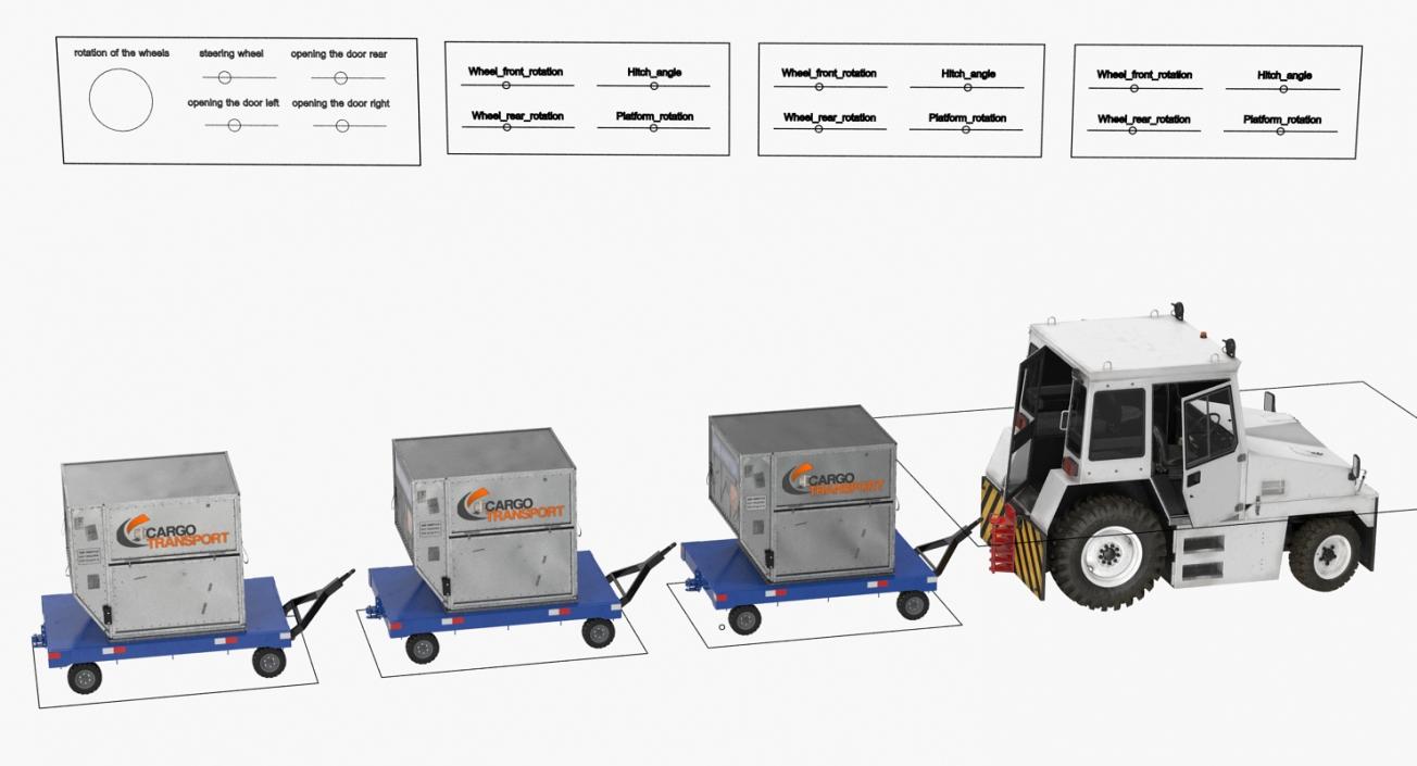 Airport Tug Hallam HE50 and Luggage Rigged 3D