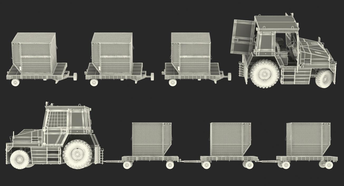 Airport Tug Hallam HE50 and Luggage Rigged 3D