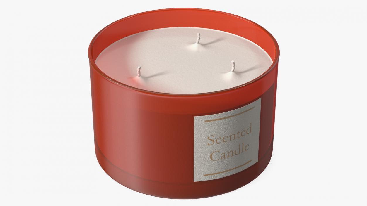 3D Scented Candle Red with 3 Wicks 2 model