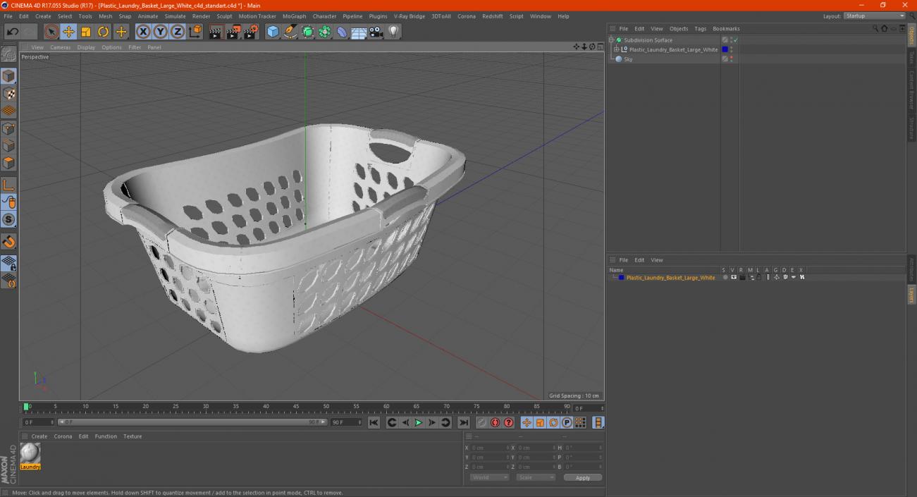 Plastic Laundry Basket Large White 3D model