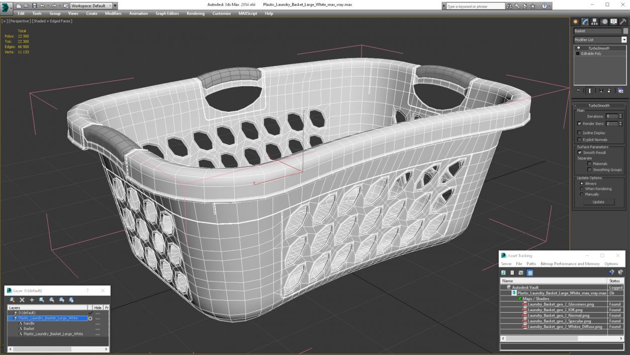 Plastic Laundry Basket Large White 3D model