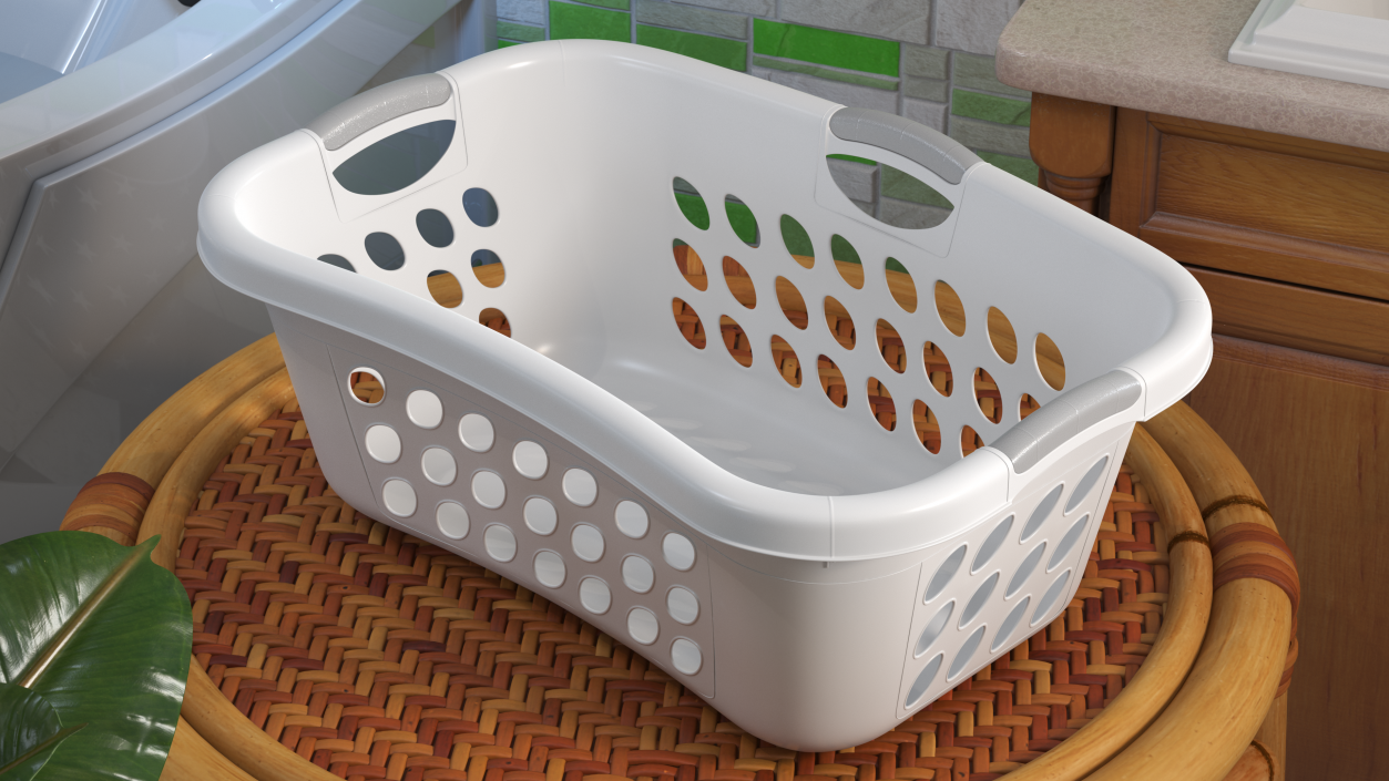 Plastic Laundry Basket Large White 3D model