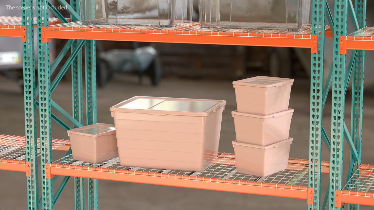 Pink Plastic Storage Box with Lid Set 3D