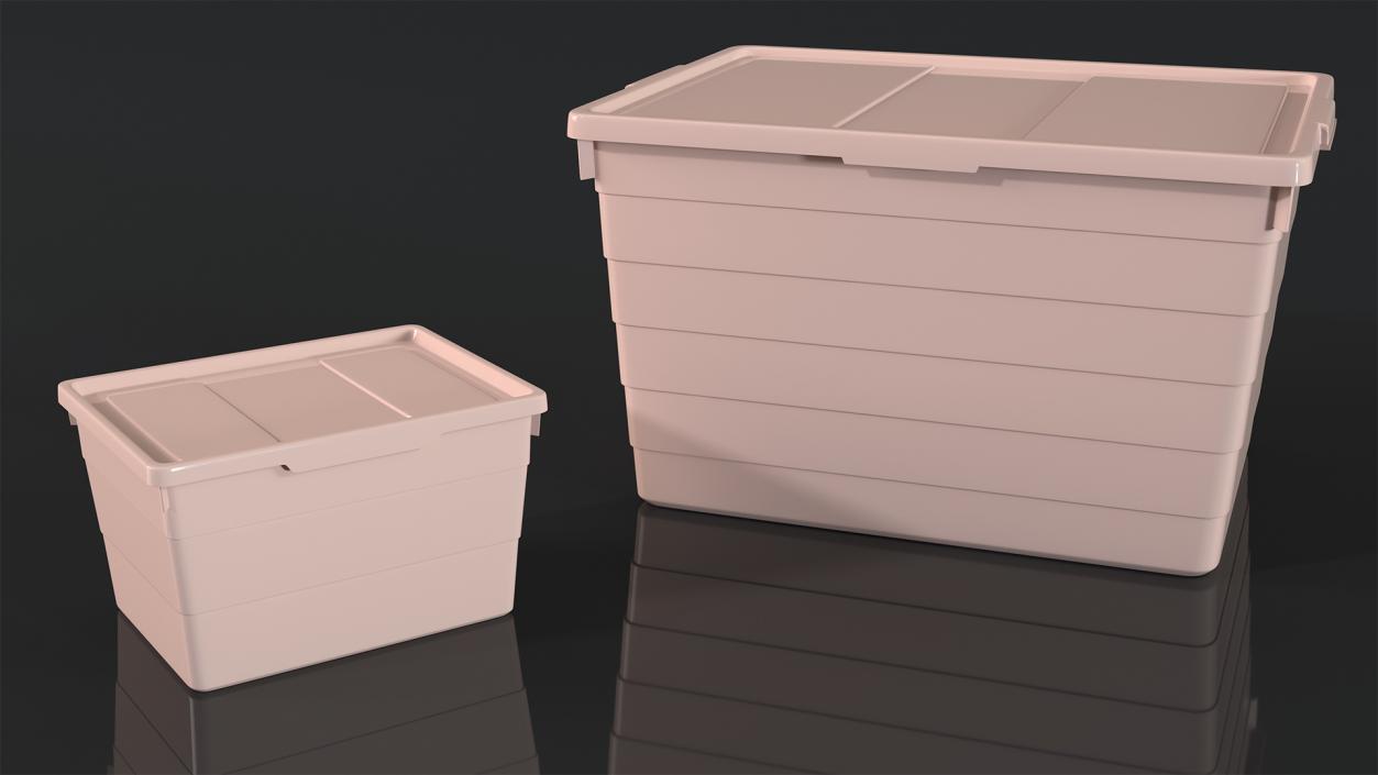 Pink Plastic Storage Box with Lid Set 3D