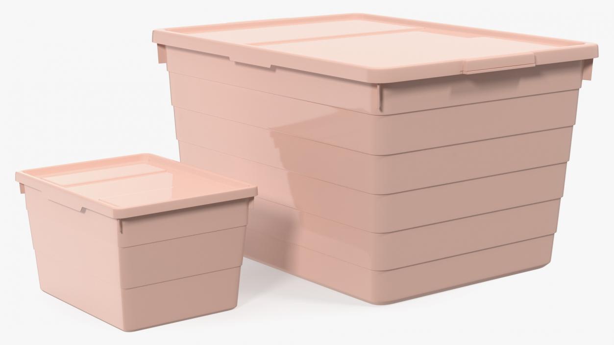 Pink Plastic Storage Box with Lid Set 3D