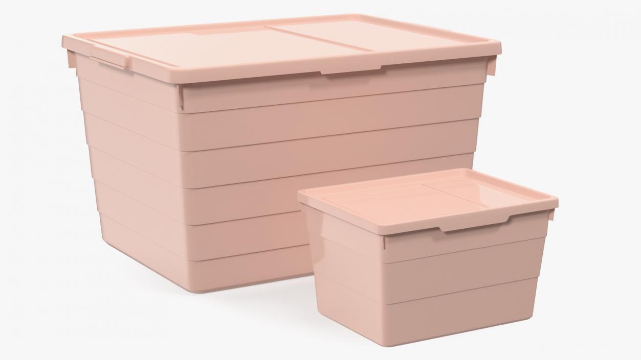 Pink Plastic Storage Box with Lid Set 3D