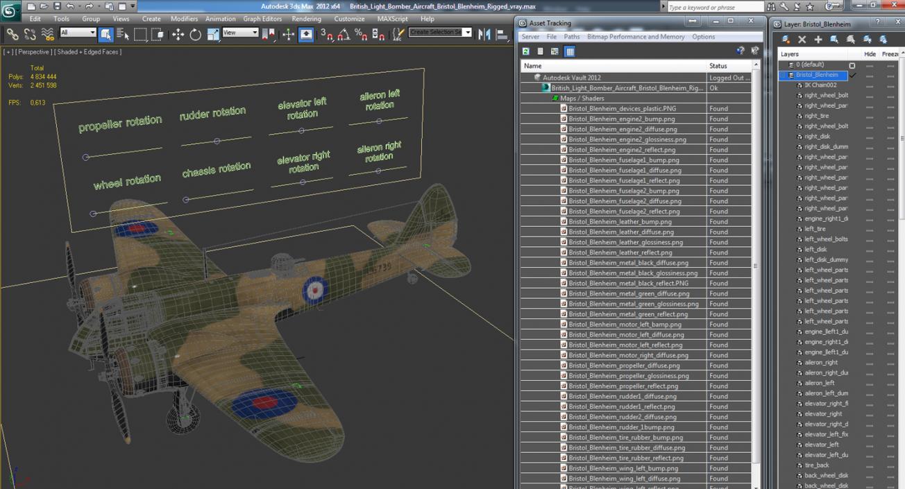 3D British Light Bomber Aircraft Bristol Blenheim Rigged model