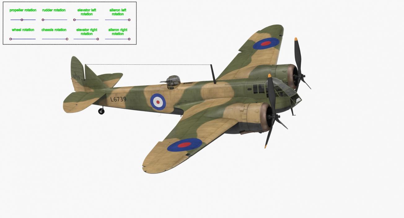 3D British Light Bomber Aircraft Bristol Blenheim Rigged model