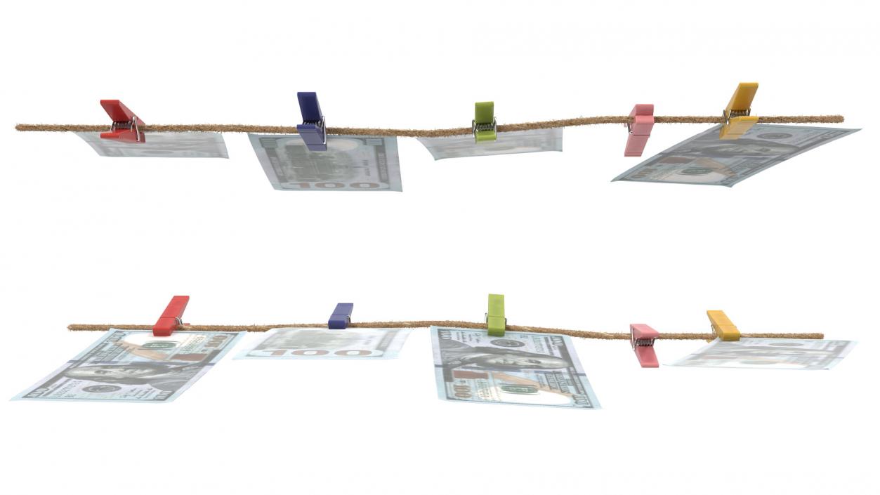 Dollars On Clothespins 3D