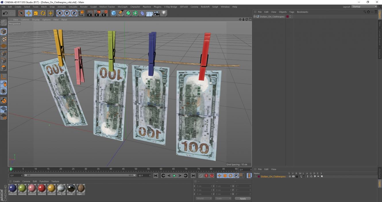 Dollars On Clothespins 3D