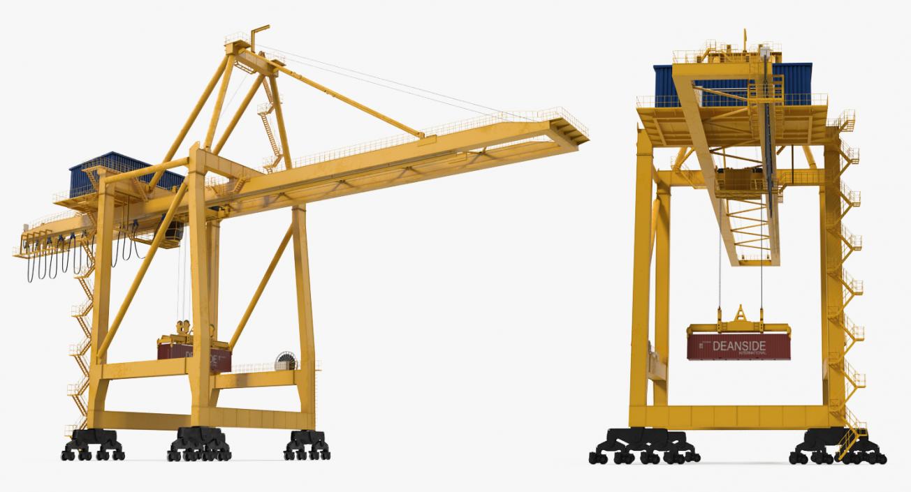 3D Quayside Container Crane with Container Rigged