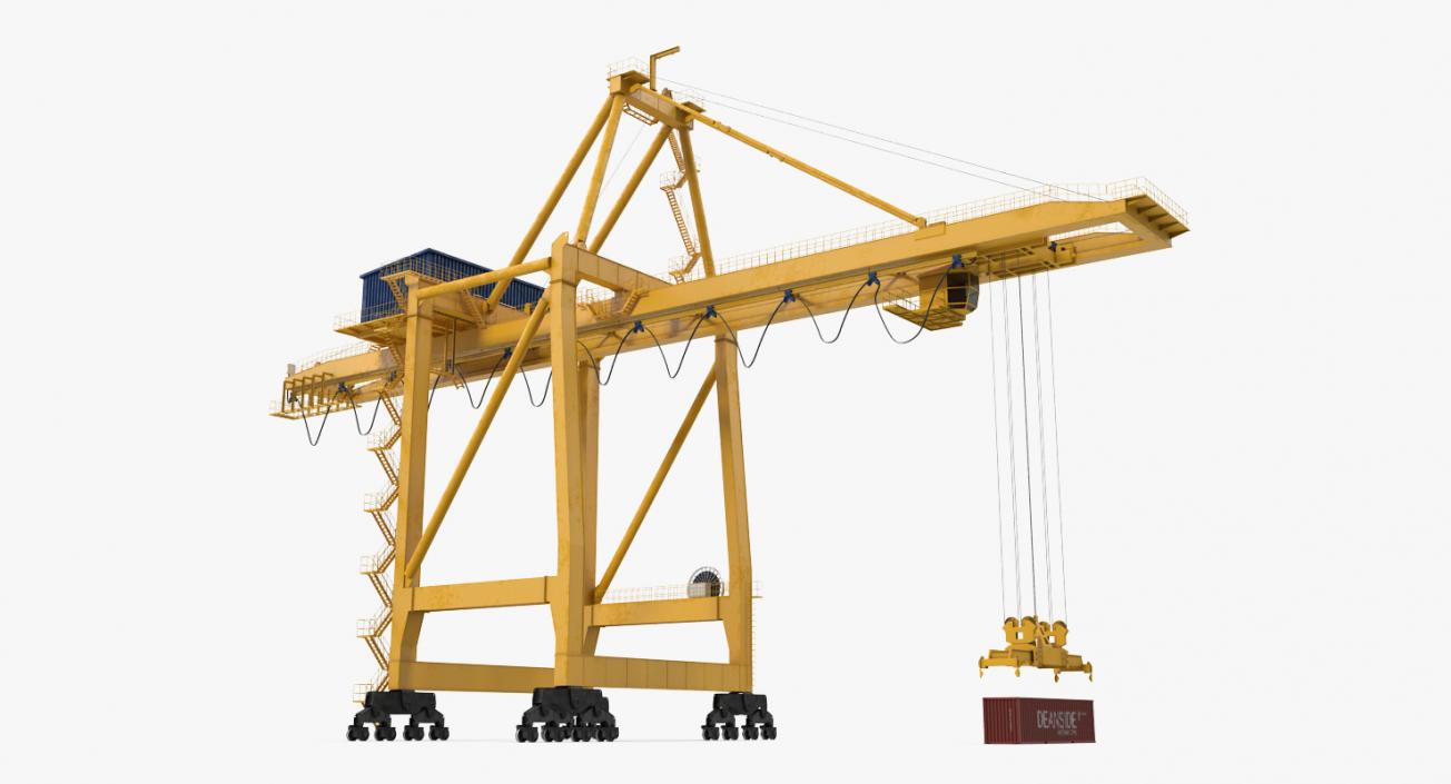 3D Quayside Container Crane with Container Rigged