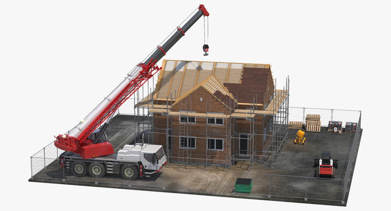 3D Private House Construction with Equipment