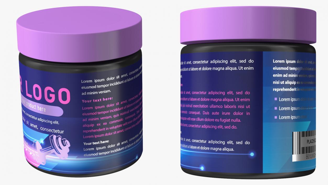 Sport Supplement Jar Blue with Mockup 3D