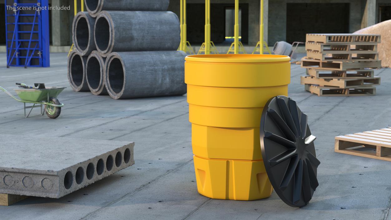 Yellow Opened Sand Barrel with Lid 3D model