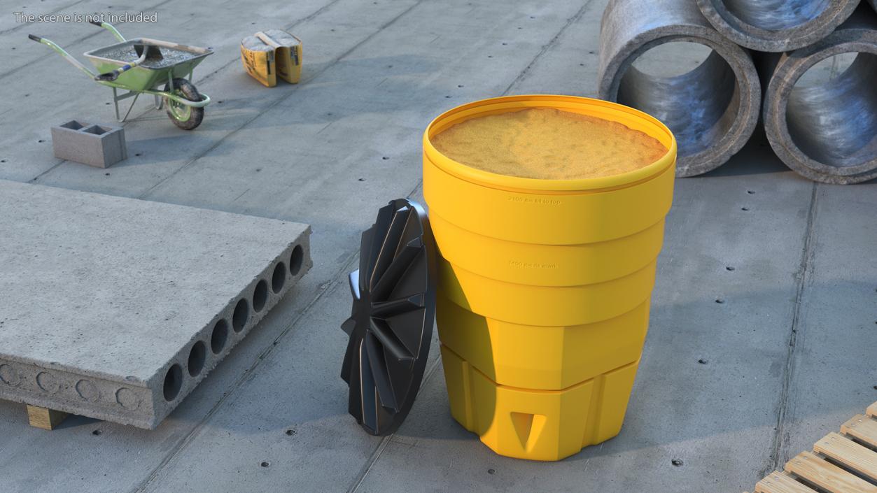 Yellow Opened Sand Barrel with Lid 3D model