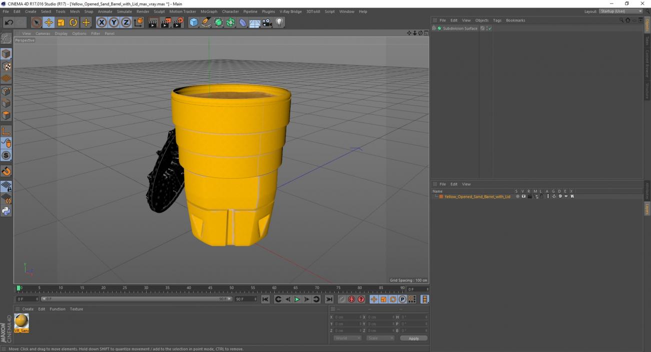 Yellow Opened Sand Barrel with Lid 3D model