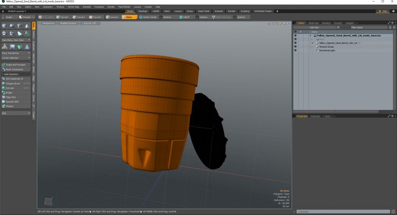 Yellow Opened Sand Barrel with Lid 3D model