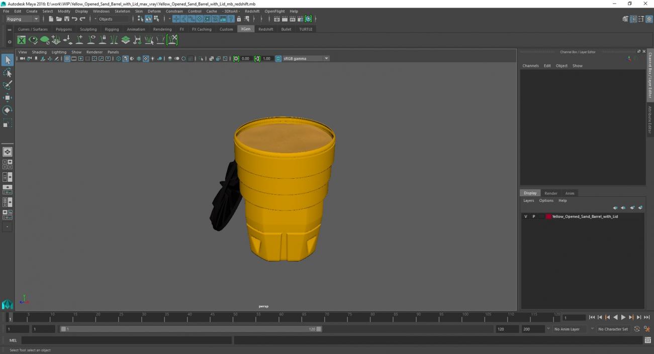 Yellow Opened Sand Barrel with Lid 3D model