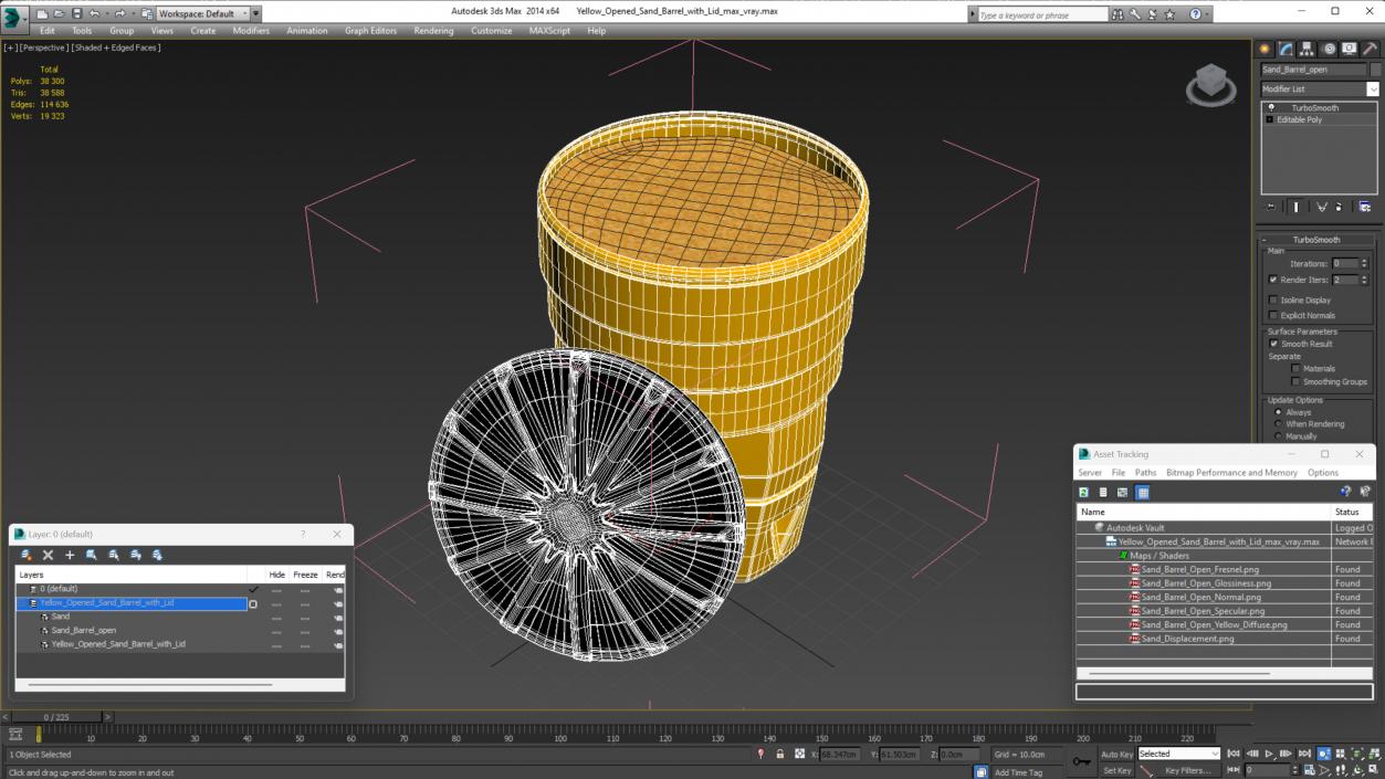 Yellow Opened Sand Barrel with Lid 3D model