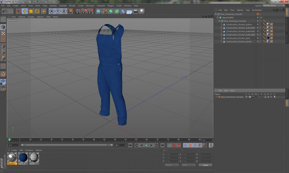 Blue Workwear Overalls 3D