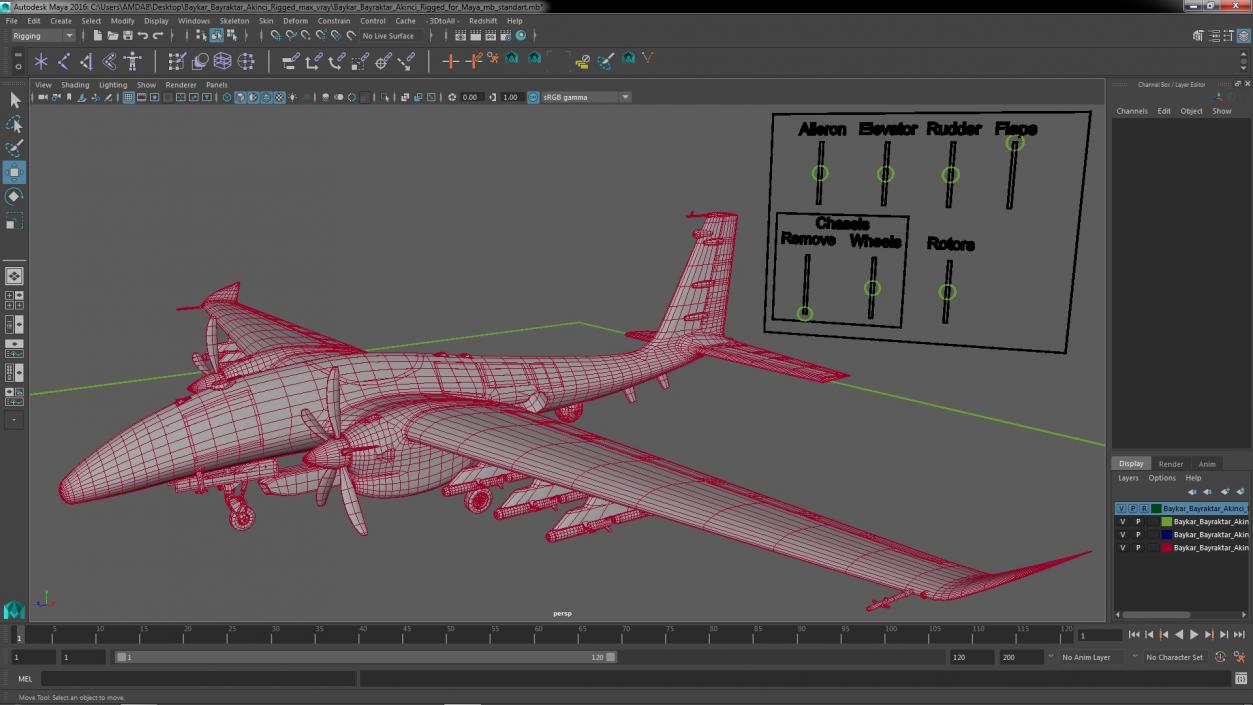 Baykar Bayraktar Akinci Rigged for Maya 3D model