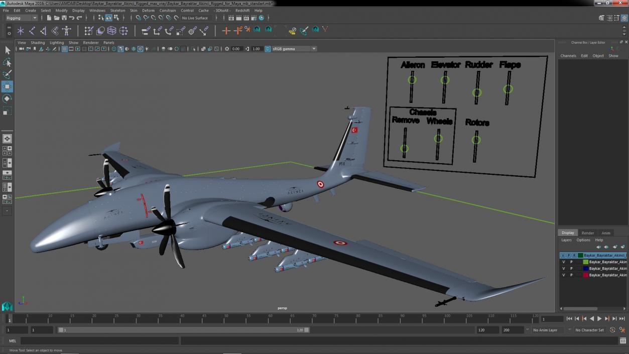 Baykar Bayraktar Akinci Rigged for Maya 3D model