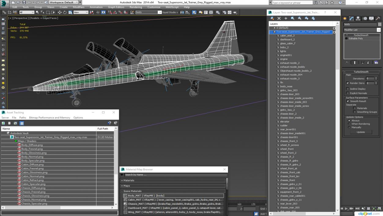 3D Two-seat Supersonic Jet Trainer Grey Rigged model