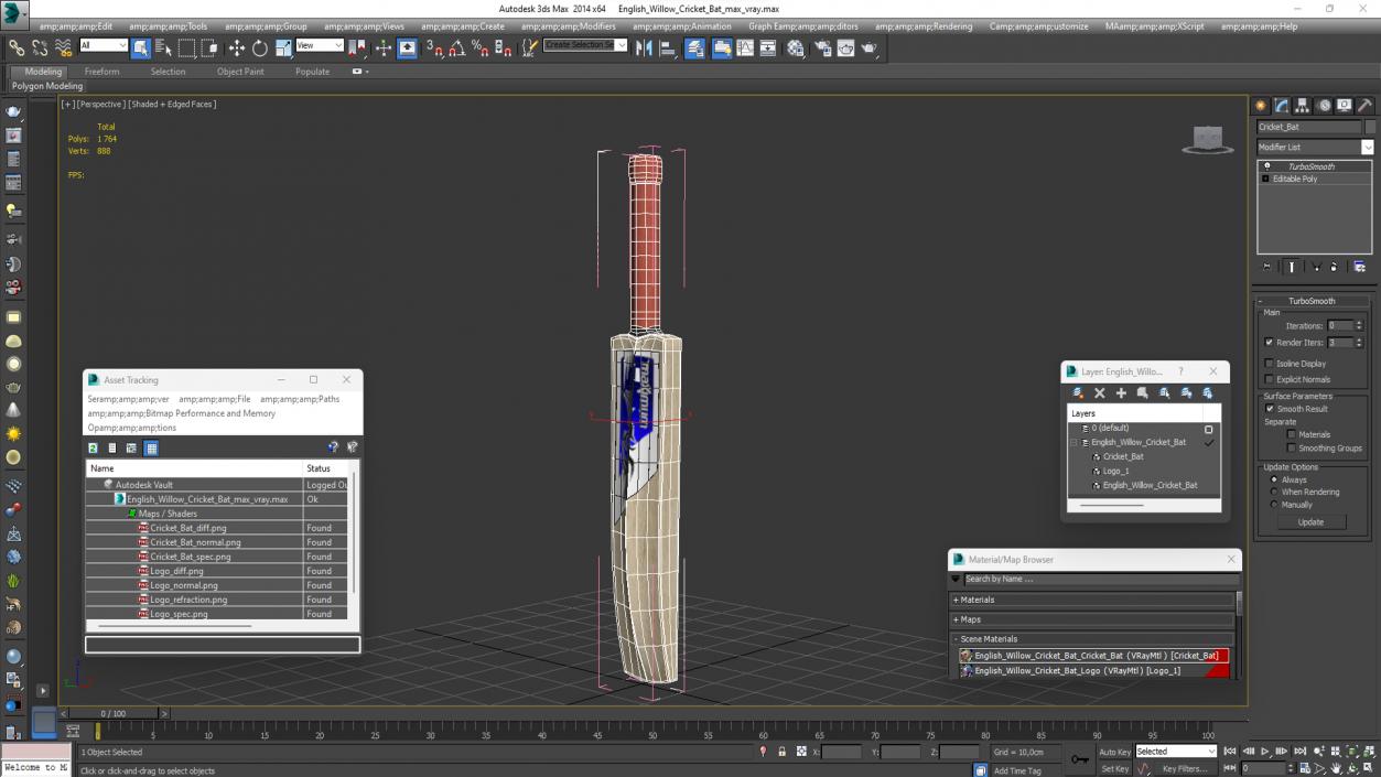 3D English Willow Cricket Bat